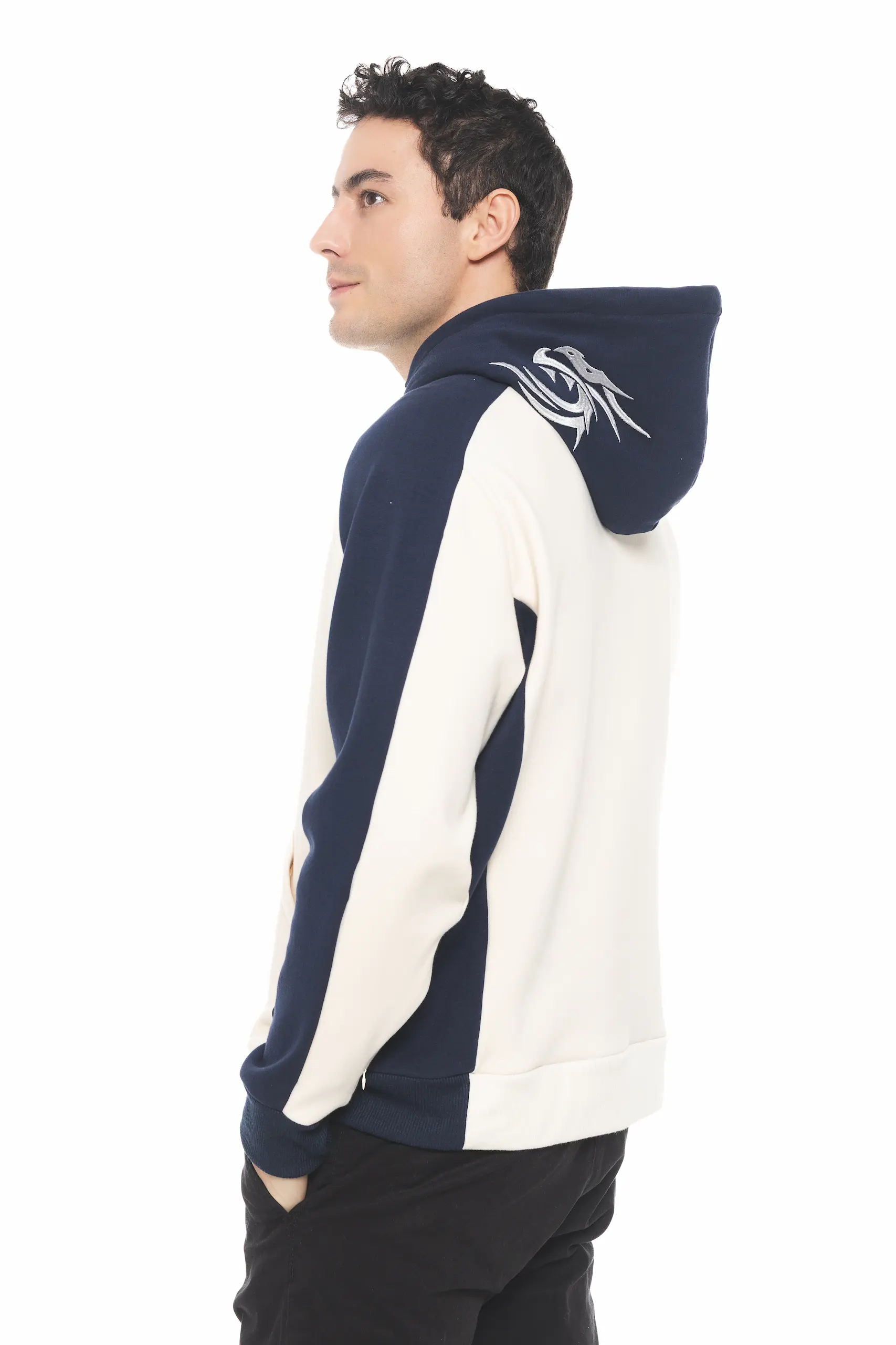 HOODIE BORDADO VELVET BICOLOR AZUL PERLA - Imagen 4
