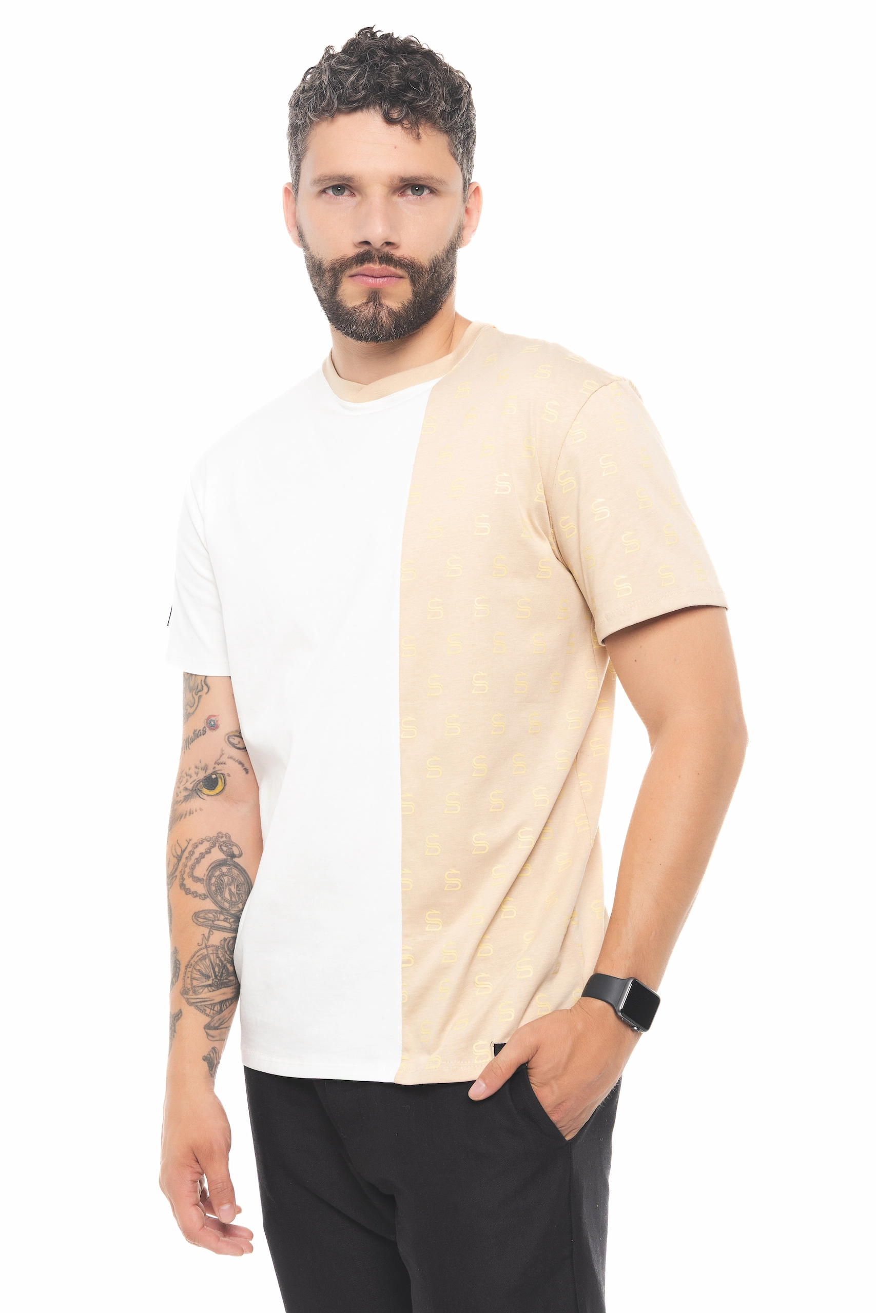 CAMISETA SANFERROME BICOLOR OFF WHITE / BEIGE - Imagen 4